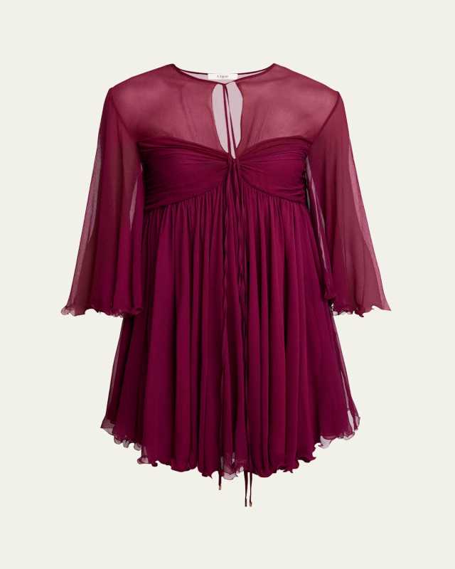 Twisted Bust 3/4-Sleeve Chiffon Mini Dress